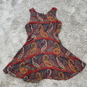 Free People Dress Womens 8 Multicolor Paisley Boho Sleeveless Tank Festival Zip